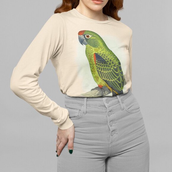 Red-fronted Parrot VTG Print Long Sleeve Graphic Tee T-shirt S M L XL - Picture 1 of 6